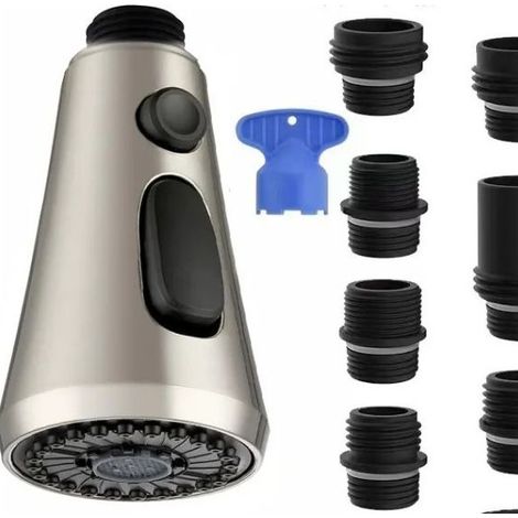 Douchette Robinet Cuisine Remplacement, Douchette d'Evier à 3 Fonctions de Jet, 9 Adaptateurs Compatible avec les Robinets G1/2, Chrome (1/5)