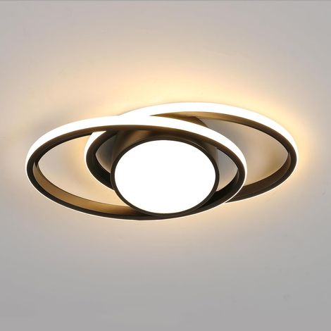 COMELY Plafonnier LED Moderne 39W, Créative Double Ellipse, Diamètre 39cm, pour Chambre, Salon, Cuisine, Couloir, Entrée - Noir - Lumière Chaude 3000K (1/5)