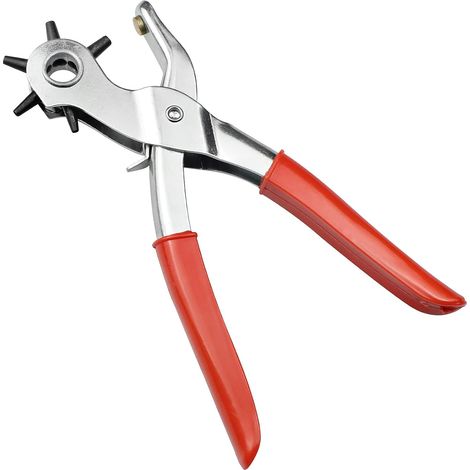 Lederlochzange, Lederlocher mit 6 Lochergrößen für Leder, Kunsthandwerk, Kunststoff, Filz, Gummi usw. (Rot)