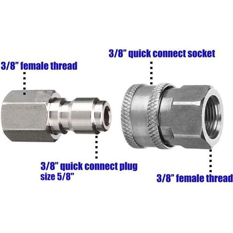 Kit de adaptadores de conexión rápida para hidrolimpiadoras – acero inoxidable, 5000 PSI, conexiones hembra, juego de 4