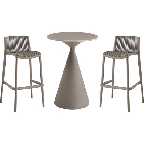 Table et chaises hautes de jardin bistrot empilables "Néora" - 2 places - Taupe (1/4)