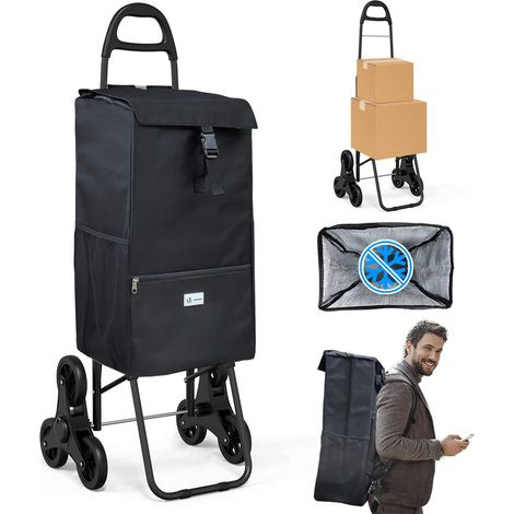 Chariot de Courses Solide Pliable avec Compartiment Isotherme 6 Roues 3 en 1 Sac à Dos Sac de Rangement Panier Grande Capacité de 40 L Charge Max 30 kg Noir 104 x 45 x 40 cm (1/5)