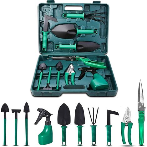 Ensemble d'outils de jardin, kit de jardinage de 10 pièces comprenant des transplantoirs, des ciseaux et une herse antirouille.
