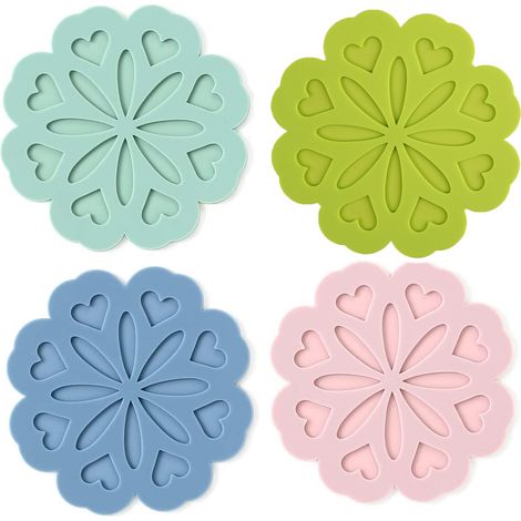 Lot de 4 dessous de plat en silicone - Supports de table et de plan de travail pour plats chauds - Antidérapants et résistants à la chaleur - Couleurs assorties (4 couleurs) (1/5)