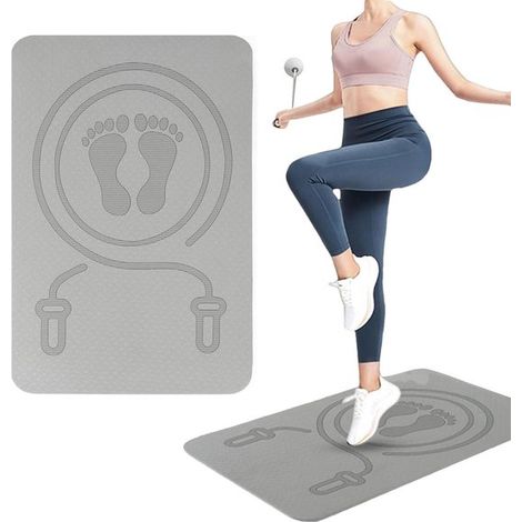 Tapis de yoga, tapis de sport, tapis de fitness, tapis de corde à sauter, 60 x 40 cm, 8 mm d'épaisseur, tapis de corde à sauter antidérapant en TPE, surface amortissante pour la corde à sauter (1/5)