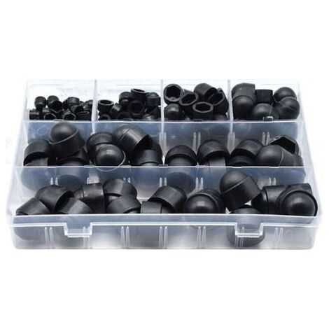 Kit de 145 bouchons en polyéthylène pour vis, écrous et boulons – 6 tailles différentes avec boîte organisatrice (noir) (1/5)