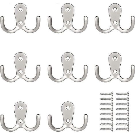 Crochets, crochets doubles métalliques pour chapeaux, lot de 8 crochets muraux avec vis (1/5)