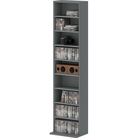 Rangements CD/DVD 9 compartiments 6 étagères réglables capacité 260 CD, 33x24x140 cm, gris (1/5)