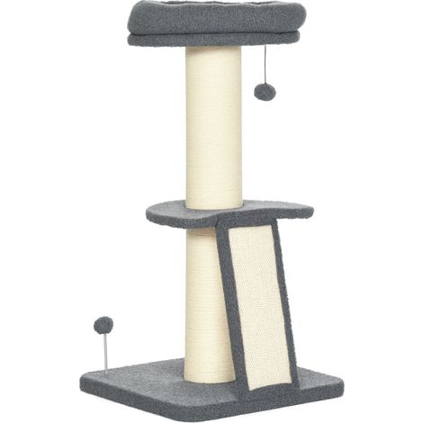 Árbol para gatos torre 48 x 48 x 92 cm rascador y juguetes colgantes compacto diseño moderno en madera contrachapada gris oscuro 210007675 (1/4)
