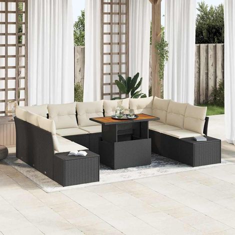 Garten Essgruppe mit Kissen 10 pcs Schwarz und Creme