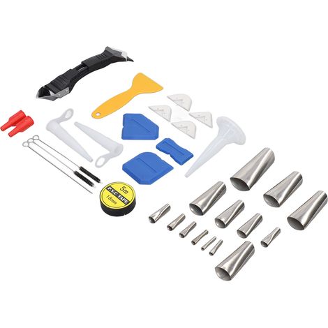 Kit d'outils de finition pour calfeutrage, en acier inoxydable, pour mastic silicone, pour enlever le joint et le décollement. (1/5)