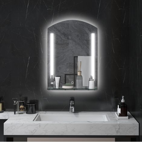 Specchio da bagno LED 50x12x70 cm in vetro e alluminio argento con contenitore FloraGrace (1/5)