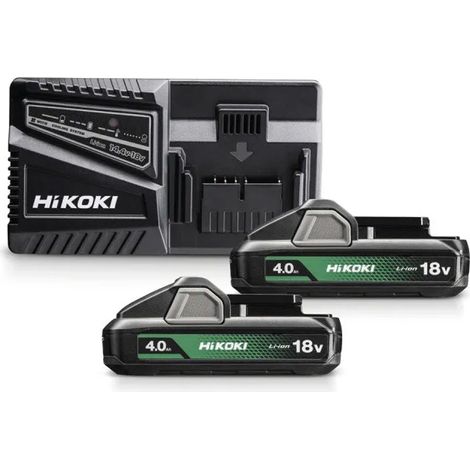 Confezione da 2 batterie da 4,0 Ah compatte e 1 caricatore HIKOKI – 2 BSL1840M / 1 UC18YFSL