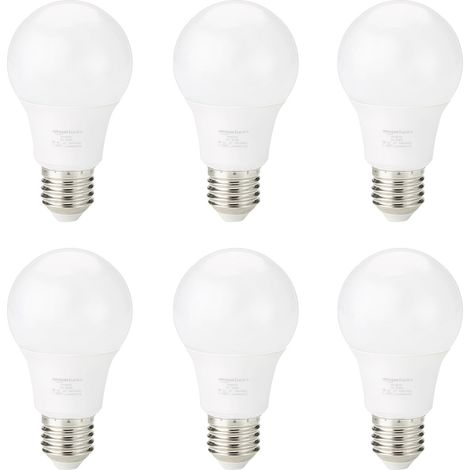 Amazon Basics Lot de 6 ampoules LED, culot à vis Edison E27, 8 W (équivalent à 60 W), blanc chaud, Non Dimmable (1/5)