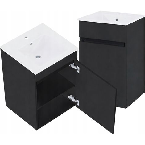 Schwarzer Hängeschrank für Badezimmer mit Waschbecken 45x75,5 cm Niga (1/5)