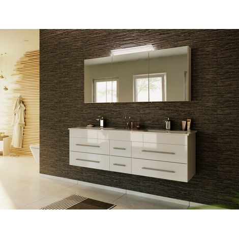 Badmöbelset Roma XL 2-teilig mit Spiegelschrank weiss hochglanz (1/5)