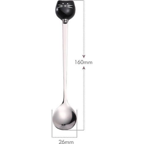 (noir)1 Pcs Cuillre Caf De Tte De Chat Mignonne En Acier Inoxydable, Cuillre Th De Chat, Belle Cuillre, Cuillre Dessert De Crme Glace Pour Th C (1/5)