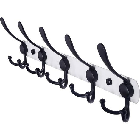 Porte-manteau mural, crochets muraux – Acier inoxydable extra résistant, 5 crochets, porte-manteau pour manteaux, chapeaux, serviettes, entrée, salle de bain (blanc et noir) (1/5)