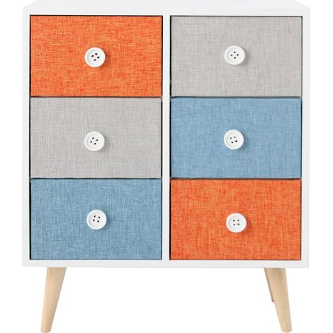 Rebecca Mobili Cassettiera Mobiletto Salvaspazio 6 Cassetti in Legno Tessuto Colorato Moderno
