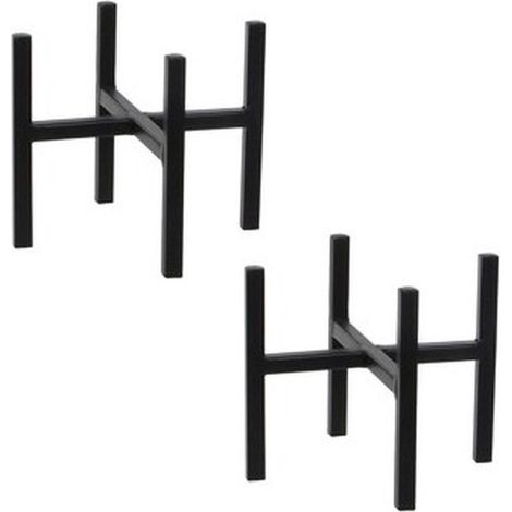 - 2x - Support/rehausseur pour pot de fleurs - Noir - L 16 x H 16 cm - Métal (1/2)