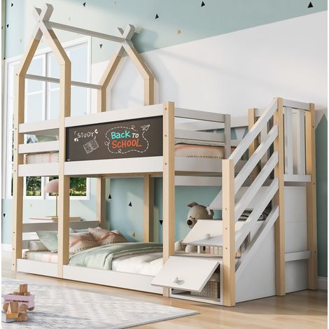 Cama infantil 90x200 con almacenaje madera blanca OKMYHOME (1/5)