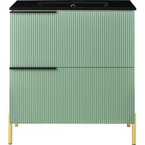 Mueble de baño con lavabo de cerámica y 2 cajones MDF verde 81,5 x 47 x 90 cm HOMVRA (1/5)