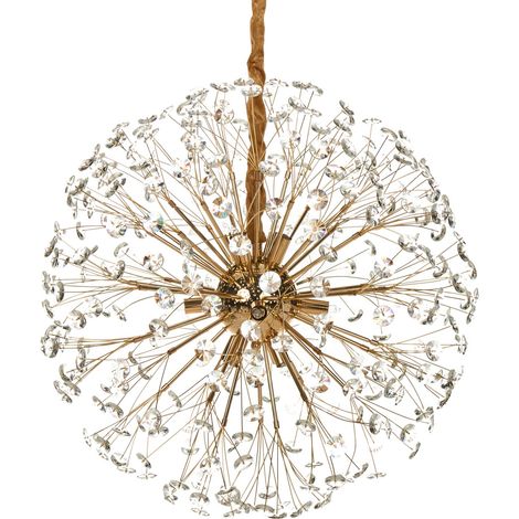 Glamour Lampadario a sospensione Metallo Cristalli di vetro Ottone e Timane Trasparente