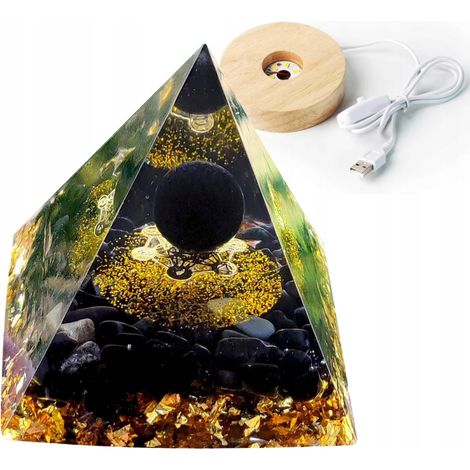 Piramide in orgonite + base per lampada a LED, amuleto con pietre di cristallo da 5 cm, HX20 (1/5)