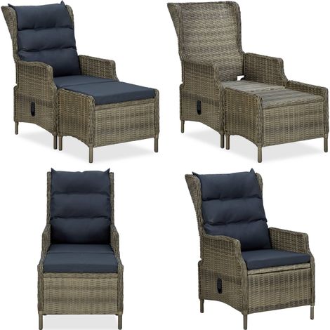Verstellbarer Gartensessel mit Fußhocker Poly Rattan Braun - Sessel mit Fußhocker - Rattan Sessel (1/5)