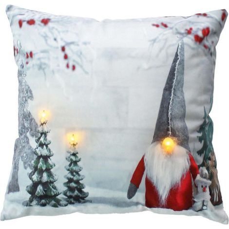 Coussin Déco de Noël LED "Gnome" 40x40cm Multicolore