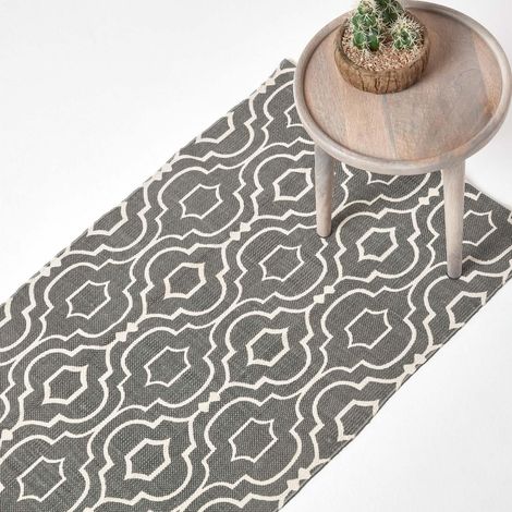 HOMESCAPES Bedruckter Baumwoll-Teppich Riga mit Muster in Grau und Weiß, 66 x 200 cm