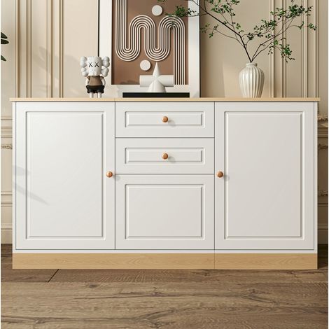 Sideboard aus Spanplatte in Weiß und Holzoptik, 3 Türen, 2 Schubladen, verstellbare Einlegeböden, 135,5 cm (1/5)