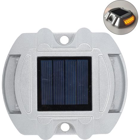 Ortviai Éclairage Solaire pour Extérieur – Plot Routier LED en Alliage d’Aluminium Argenté, Lumière Jaune, IP68