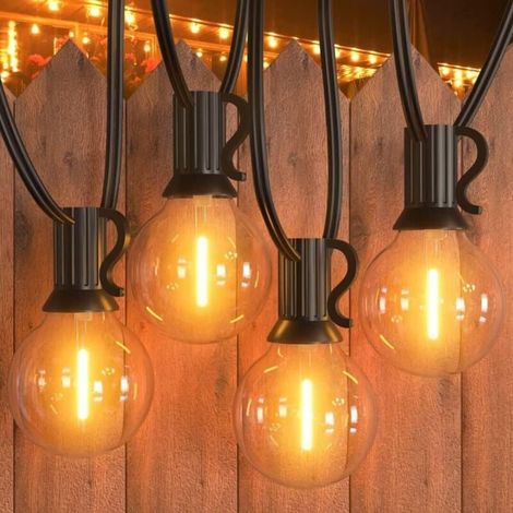 Guirlande lumineuse d'extérieur 9 m, avec 30 ampoules LED G40 et 2 ampoules LED G40, guirlande lumineuse basse tension blanc chaud étanche pour terrasse et mariage. (1/4)