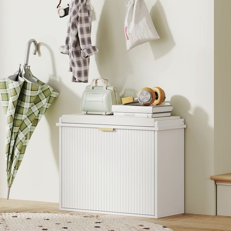 Schuhbank mit gepolstertem Sitzkissen und ausklappbarer Schublade für Flur oder Schlafzimmer, 62 x 26 x 47,5 cm, weiß