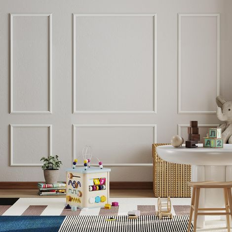 Kit de moulures murales à coller et à peler de 6 pièces, moulures murales prédécoupées prêtes à l'assemblage pour lambris, moulures de bordure murale 3D pour décor mural intérieur Salon Chambre à (1/5)