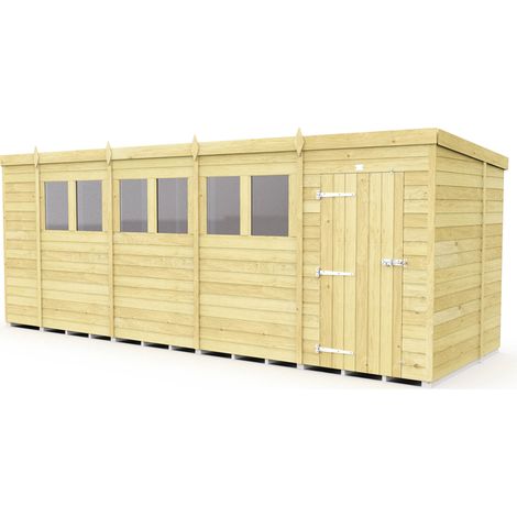 18 x 7 Feet Pent Shed - Single Door With Windows - Wood - L214 x W533 x H201 cm