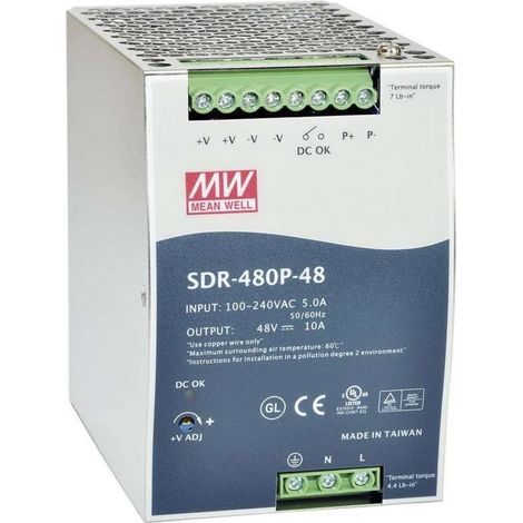 Mean Well SDR-480P-48 Alimentatore per guida DIN 48 V/DC 10 A 480 W Num. uscite:1 x Contenuto 1 pz. (1/2)