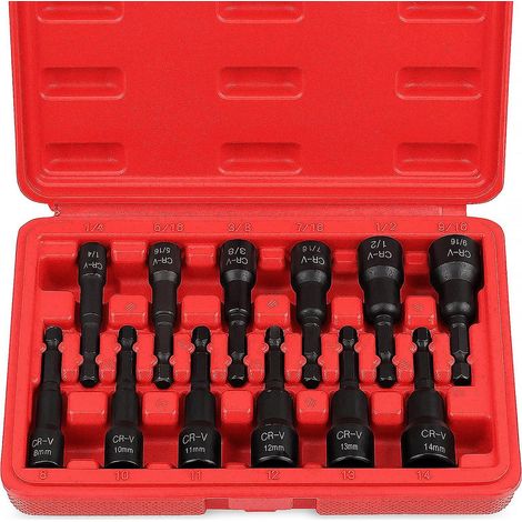 Set di 12 pezzi con dadi magnetici e cacciaviti - Set di dadi esagonali, cacciaviti e punte da trapano di alta qualità con sistema di azionamento a impatto, attacco rapido da 1/4 di pollice.