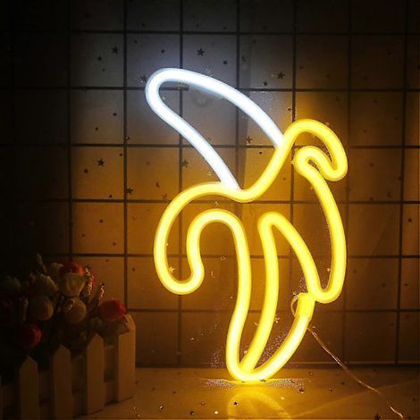 Enseignes lumineuses néon banane jaune et blanche, enseigne lumineuse LED fruit, veilleuse néon (1/4)