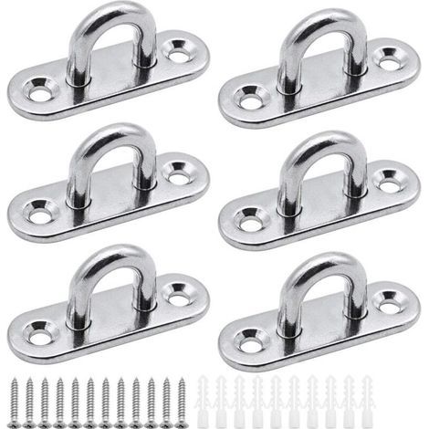 6 pièces plaques à œillets plaque de couverture en acier inoxydable plaque de mât de 5mm Crochets de fixation robustes pour crochets muraux chaises suspendues auvent accessoires de bateau etc (1/4)