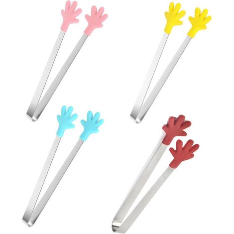 Set di 4 mini pinze da catering, piccole clip in silicone, pinze da catering in silicone a forma di palmo, manici in acciaio inossidabile, utili in cucina, antiscivolo per uova (1/5)