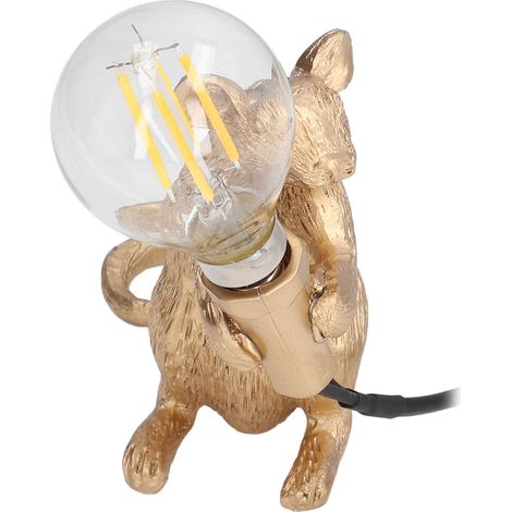Lampe souris moderne en résine E12, décoration de bureau créative, lampe animalière pour chambre ou salon, 110-220 V, prise UE dorée (1/5)