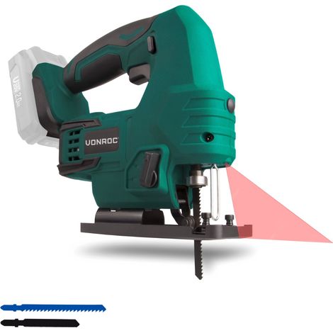 VONROC Sierra de calar vertical inalámbrica VPower 20V (sin batería) – Incl. hojas de sierra, guía paralela y bolsa de almacenamiento