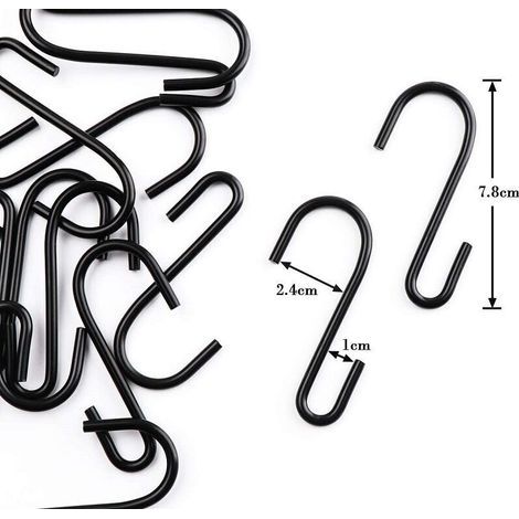 Un ensemble de 10 crochets en S, noir - métal - adaptés aux cuisines, salles de bains, chambres et bureaux, 7824 mm (10 grammes). (1/2)