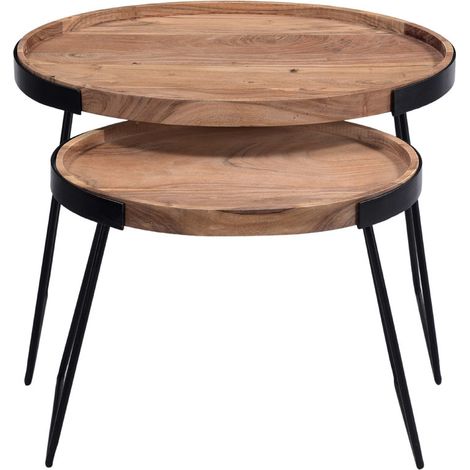 Tables basses gigognes bois massif et métal noir (lot de 2) ELAVO (1/5)