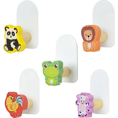 Klebehaken für Kinder, 5 Tier-Klebehaken, Kinder-Kleiderhaken, Kinder-Garderobenhaken, selbstklebend, ohne Bohren, Handtuchhaken, Kinder-Garderobenhaken