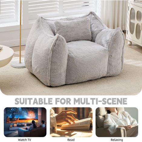 Fauteuil Poire Géant avec Coussin, Grand Pouf Confortable pour Adultes et Enfants, Canapé de Sol en Fausse Fourrure pour Salon, Chambre, Appartement, Gris (1/5)