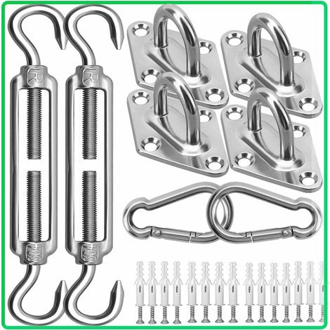 Shade Sail Hardware Kit - 304 Stainless Steel Sun Shade Installation Kit - 6" - for Installing Rectangular and Triangular Shade Sails for Patio, Garden