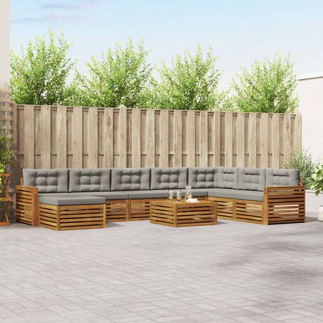 vidaXL Outdoor-Sofagarnitur mit Kissen 9 pcs Natürlich und Hellgrau (1/5)